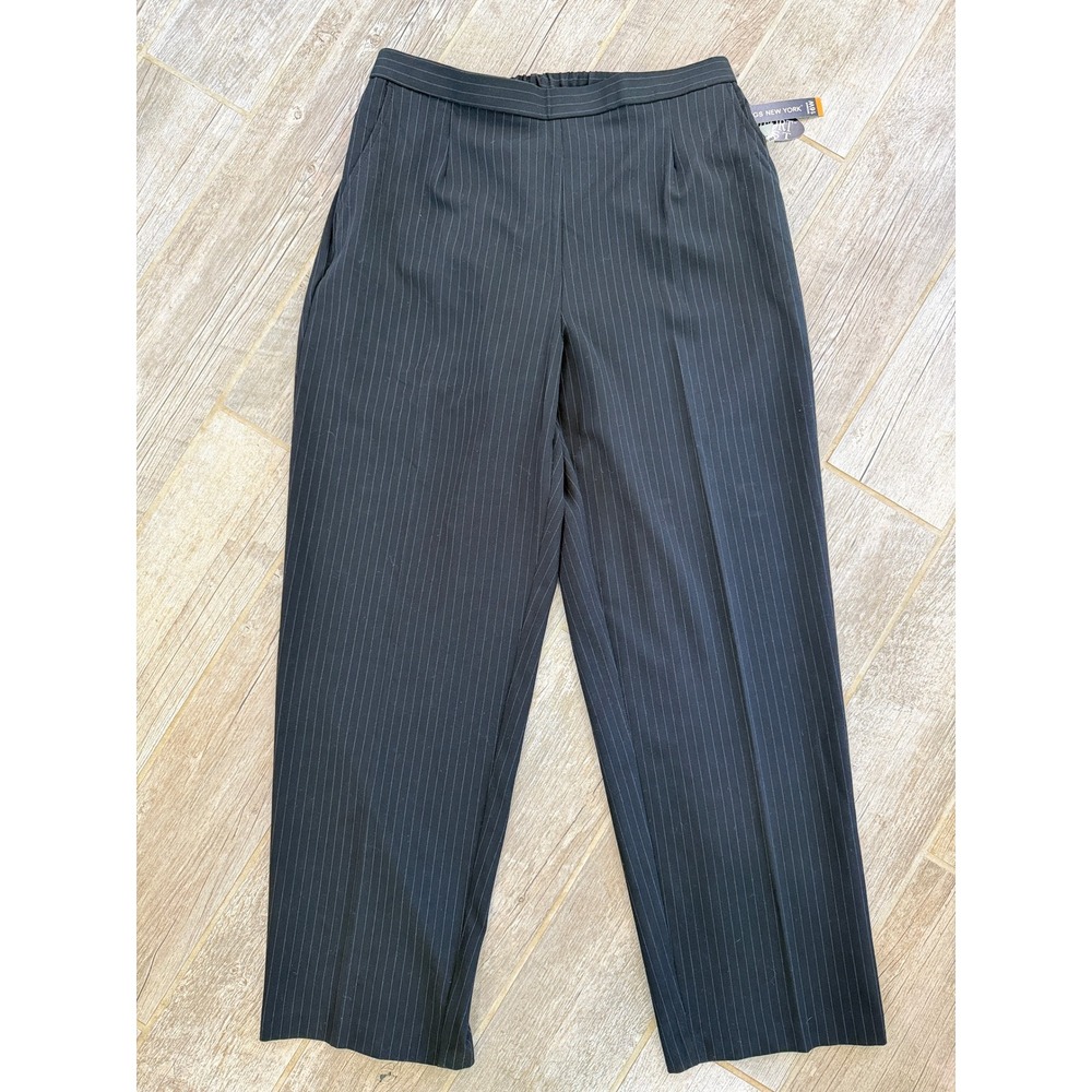 Briggs New York Dress Pants Women 16W Black NEW Pinstripe Elastic Back Straight